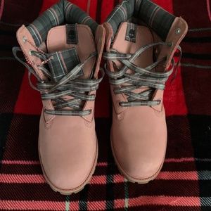 Pink and grey timberland